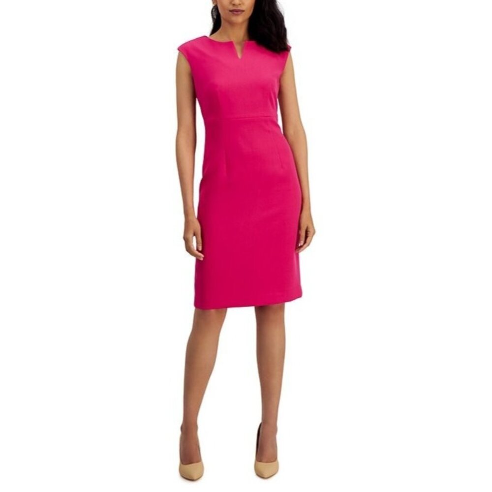 Kasper Petite Notched-Neck Sheath Dress Size 6 PINK $89